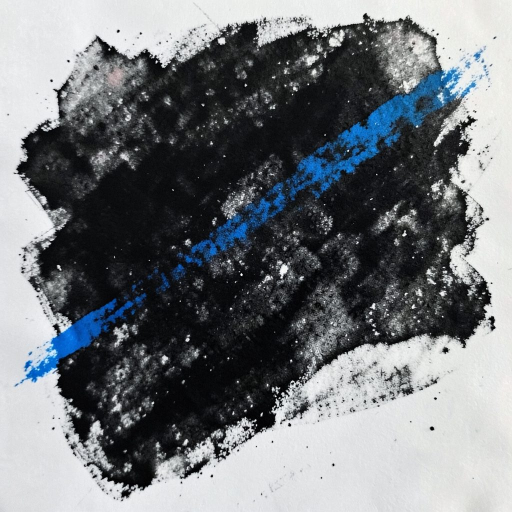 Atmospheric charcoal sketch of purple and black banners fluttering in a breezy stadium concourse, moody and warm